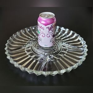 Vntg "Lotus Blossom Clear" 11 3/4" Round 5 Part Dish by Indiana Glass